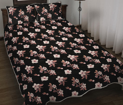 Watercolor Cherry Blossom Pattern Print Quilt Bed Set