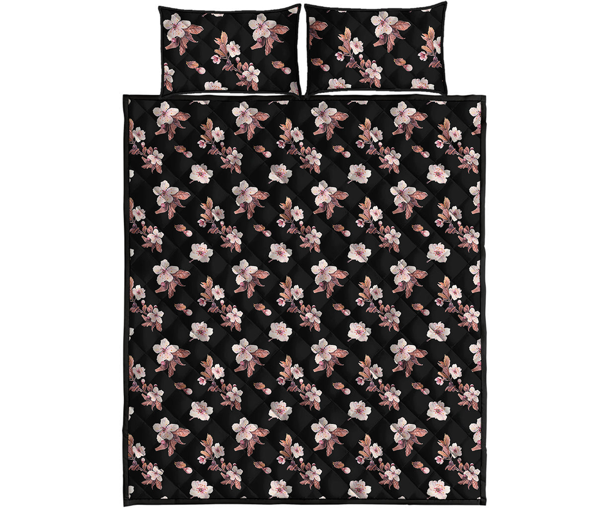 Watercolor Cherry Blossom Pattern Print Quilt Bed Set