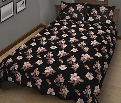 Watercolor Cherry Blossom Pattern Print Quilt Bed Set