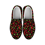 Watercolor Cherry Pattern Print Black Slip On Shoes
