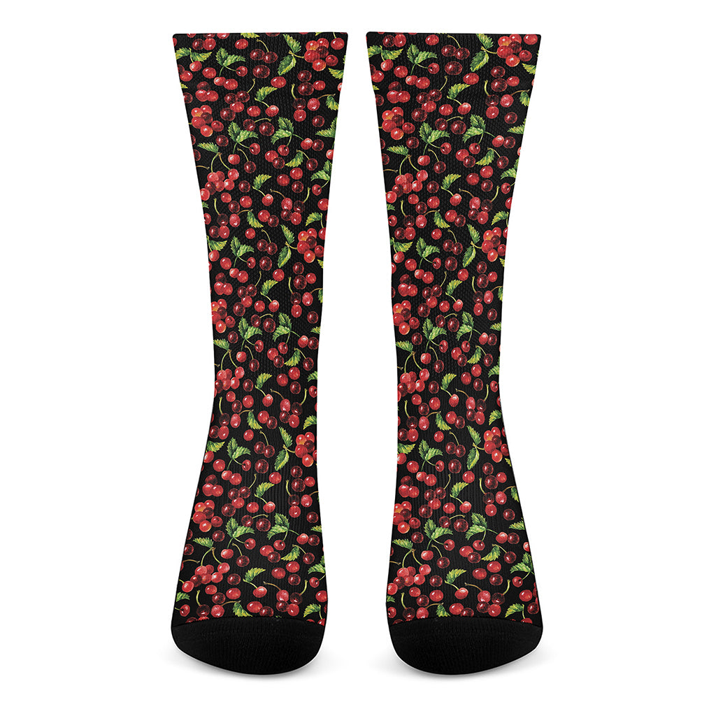 Watercolor Cherry Pattern Print Crew Socks