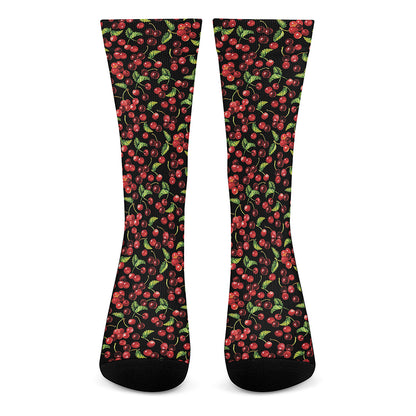 Watercolor Cherry Pattern Print Crew Socks