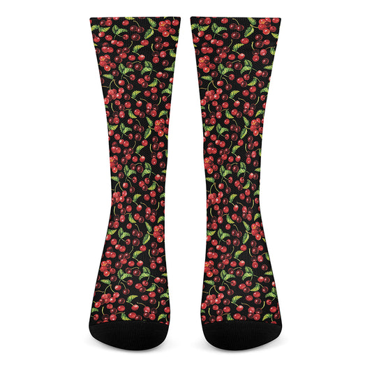 Watercolor Cherry Pattern Print Crew Socks