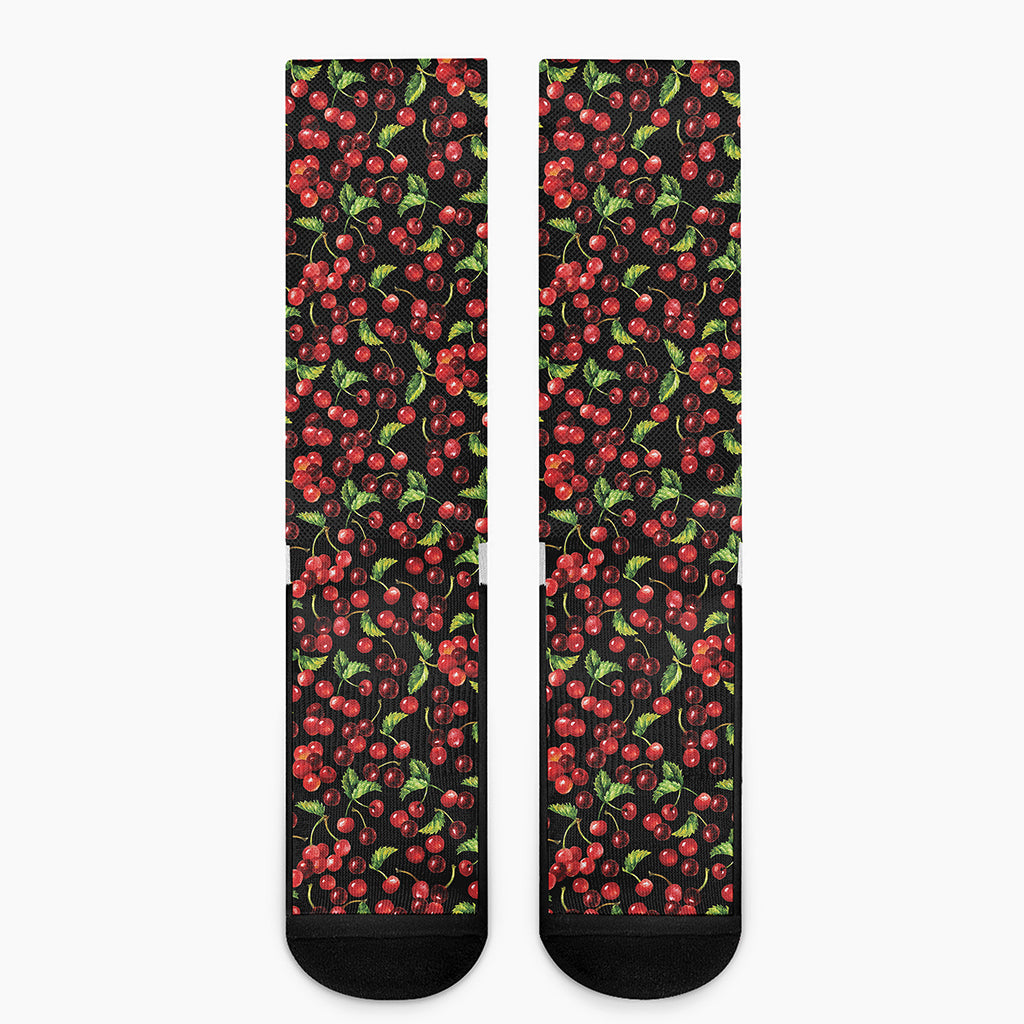 Watercolor Cherry Pattern Print Crew Socks