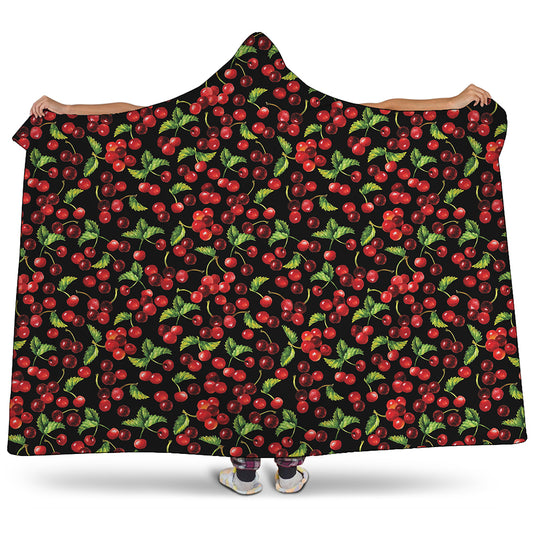 Watercolor Cherry Pattern Print Hooded Blanket