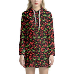 Watercolor Cherry Pattern Print Hoodie Dress