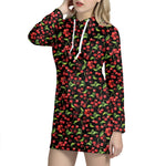 Watercolor Cherry Pattern Print Hoodie Dress