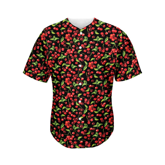 Watercolor Cherry Pattern Print Men's Baseball Jersey