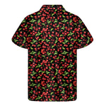 Watercolor Cherry Pattern Print Men's Short Sleeve Shirt
