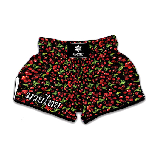 Watercolor Cherry Pattern Print Muay Thai Boxing Shorts