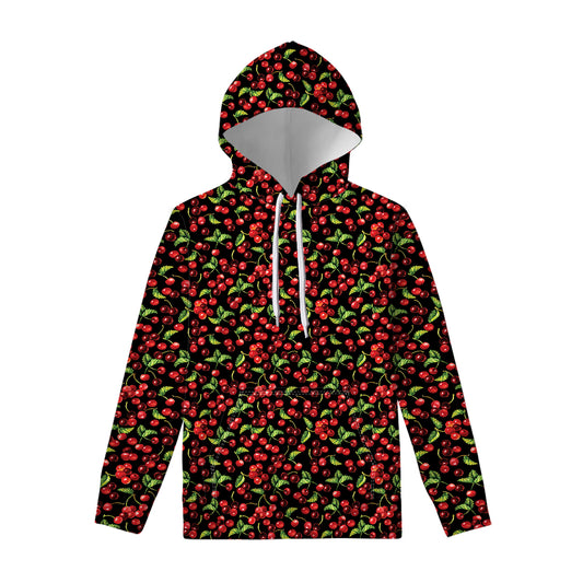 Watercolor Cherry Pattern Print Pullover Hoodie