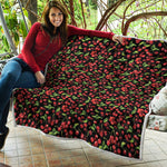 Watercolor Cherry Pattern Print Quilt