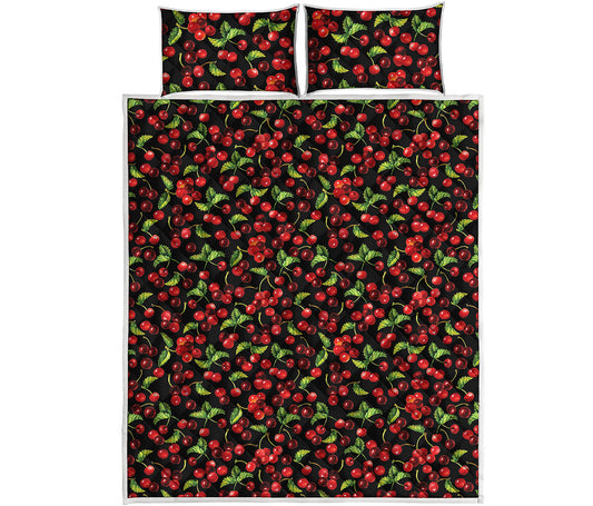 Watercolor Cherry Pattern Print Quilt Bed Set