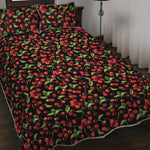 Watercolor Cherry Pattern Print Quilt Bed Set