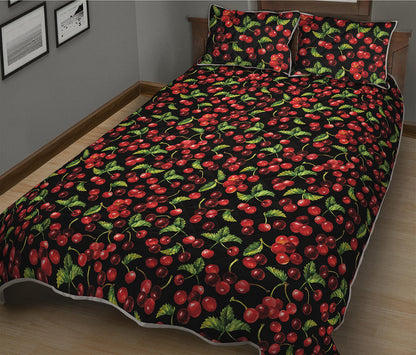 Watercolor Cherry Pattern Print Quilt Bed Set