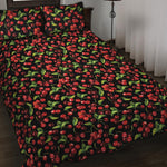 Watercolor Cherry Pattern Print Quilt Bed Set