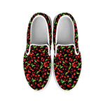 Watercolor Cherry Pattern Print White Slip On Shoes