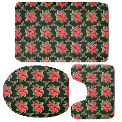 Watercolor Christmas Poinsettia Print 3 Piece Bath Mat Set