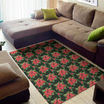 Watercolor Christmas Poinsettia Print Area Rug