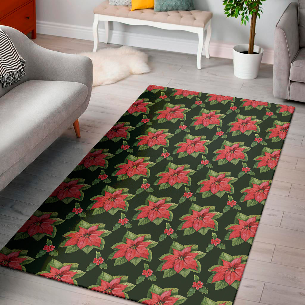 Watercolor Christmas Poinsettia Print Area Rug