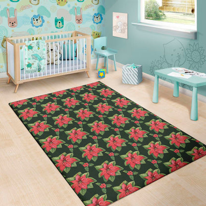 Watercolor Christmas Poinsettia Print Area Rug