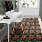 Watercolor Christmas Poinsettia Print Area Rug