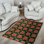 Watercolor Christmas Poinsettia Print Area Rug