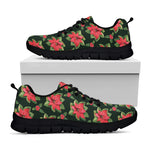 Watercolor Christmas Poinsettia Print Black Sneakers