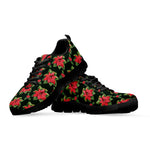 Watercolor Christmas Poinsettia Print Black Sneakers