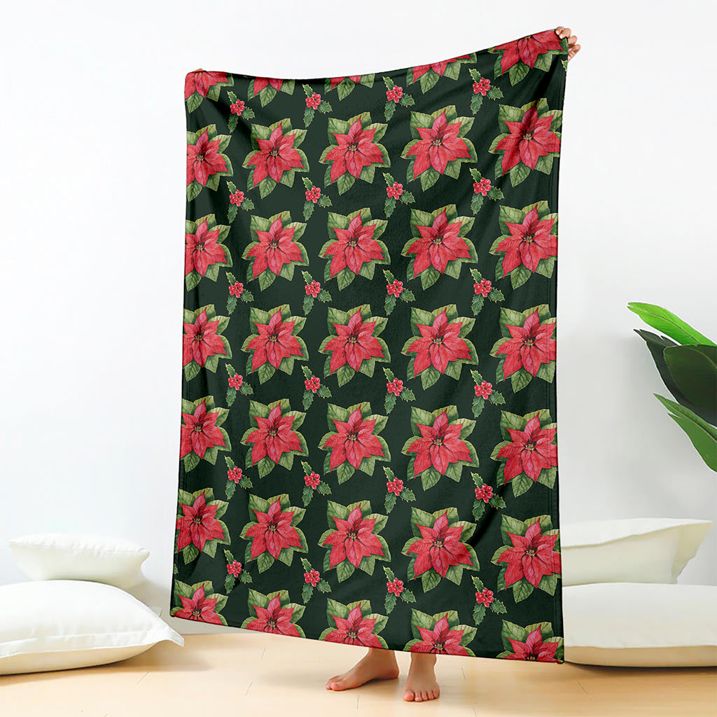 Watercolor Christmas Poinsettia Print Blanket