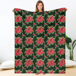 Watercolor Christmas Poinsettia Print Blanket