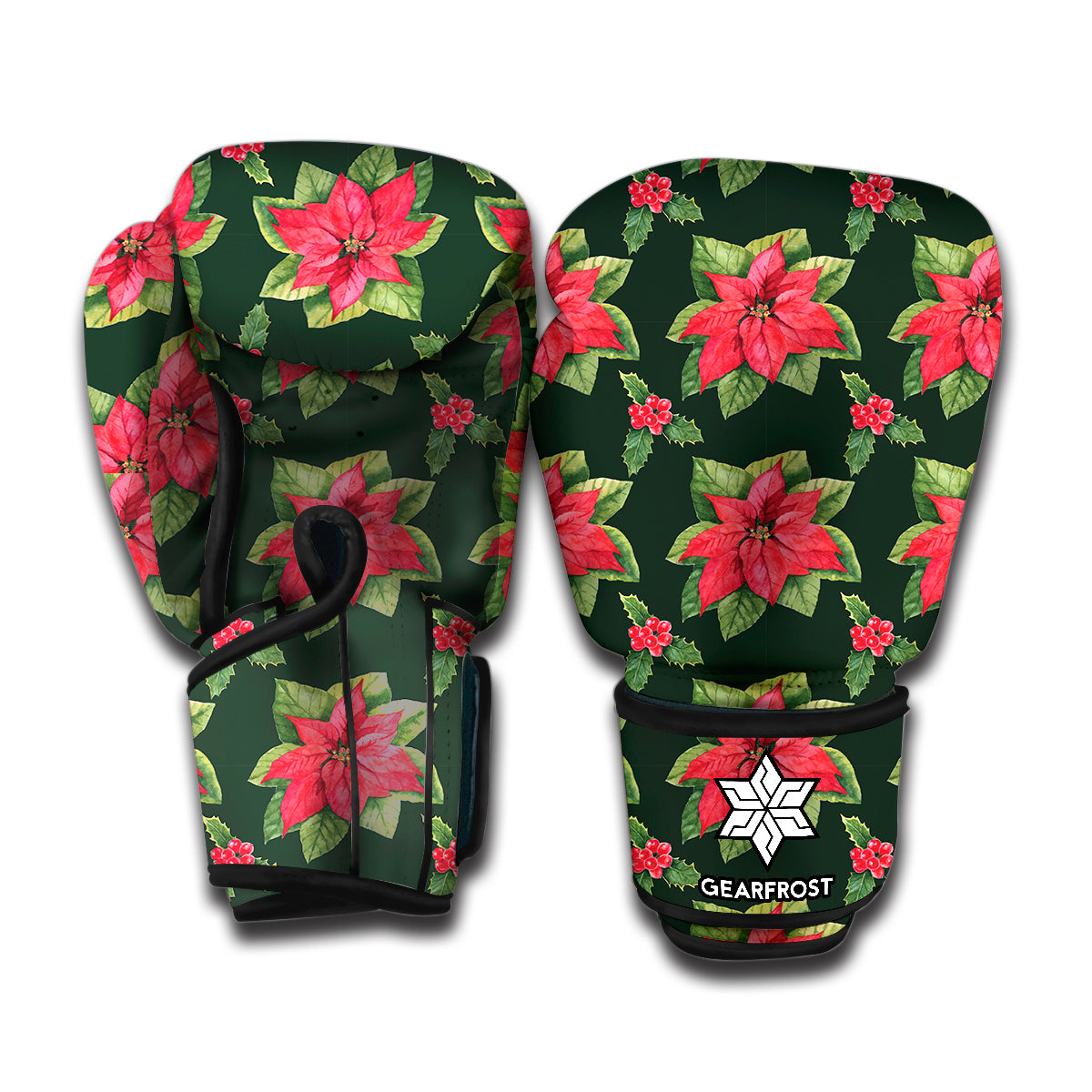 Watercolor Christmas Poinsettia Print Boxing Gloves