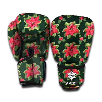 Watercolor Christmas Poinsettia Print Boxing Gloves