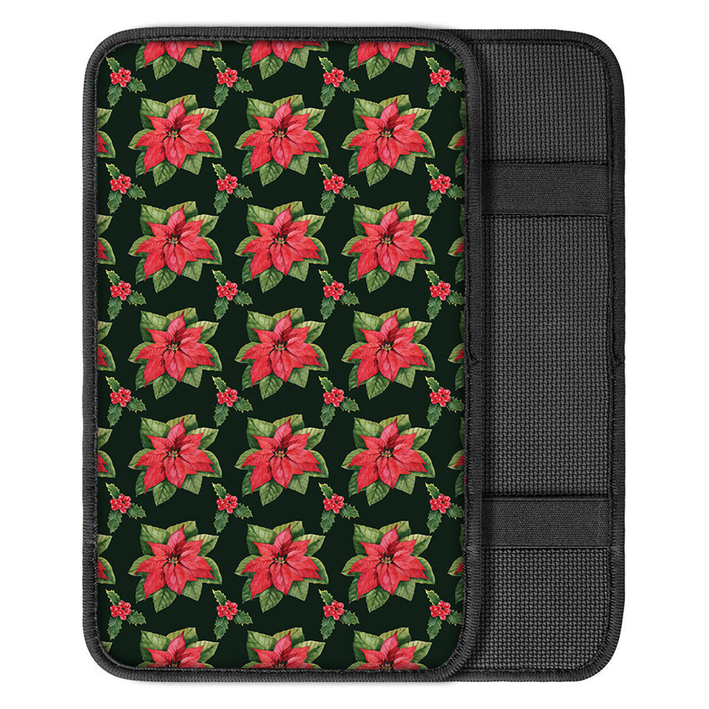 Watercolor Christmas Poinsettia Print Car Center Console Cover