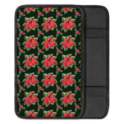 Watercolor Christmas Poinsettia Print Car Center Console Cover