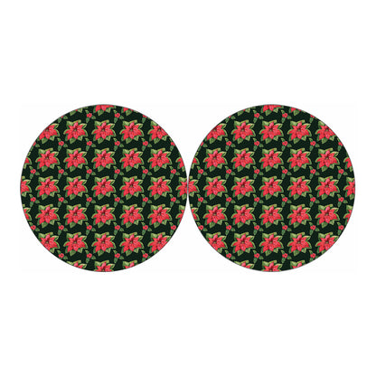 Watercolor Christmas Poinsettia Print Car Coasters