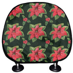 Watercolor Christmas Poinsettia Print Car Headrest Covers