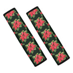 Watercolor Christmas Poinsettia Print Car Seat Belt Covers