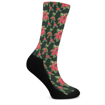 Watercolor Christmas Poinsettia Print Crew Socks
