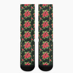 Watercolor Christmas Poinsettia Print Crew Socks