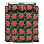 Watercolor Christmas Poinsettia Print Duvet Cover Bedding Set