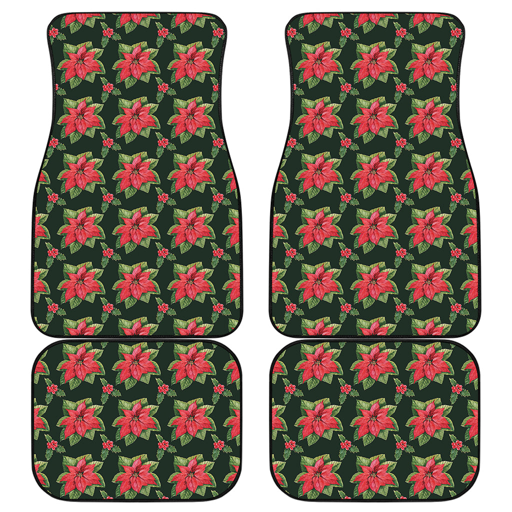 Watercolor Christmas Poinsettia Print Front and Back Car Floor Mats