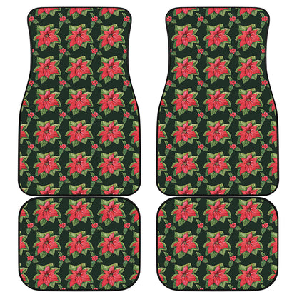 Watercolor Christmas Poinsettia Print Front and Back Car Floor Mats