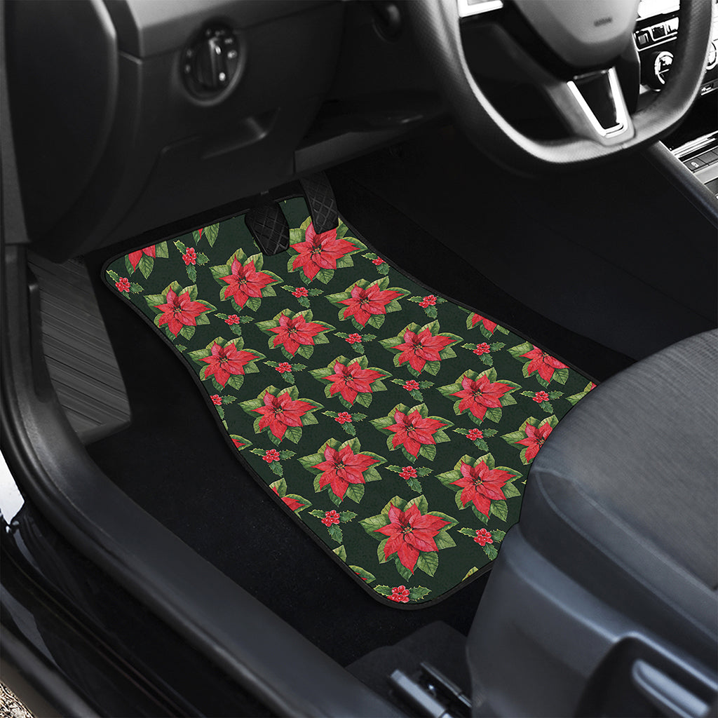 Watercolor Christmas Poinsettia Print Front and Back Car Floor Mats