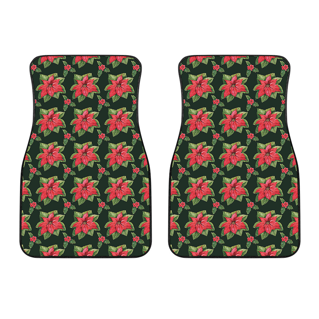 Watercolor Christmas Poinsettia Print Front Car Floor Mats