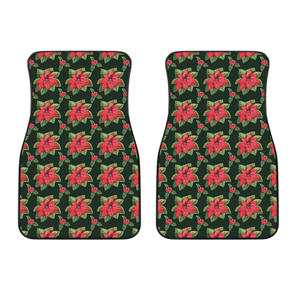 Watercolor Christmas Poinsettia Print Front Car Floor Mats