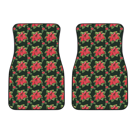Watercolor Christmas Poinsettia Print Front Car Floor Mats