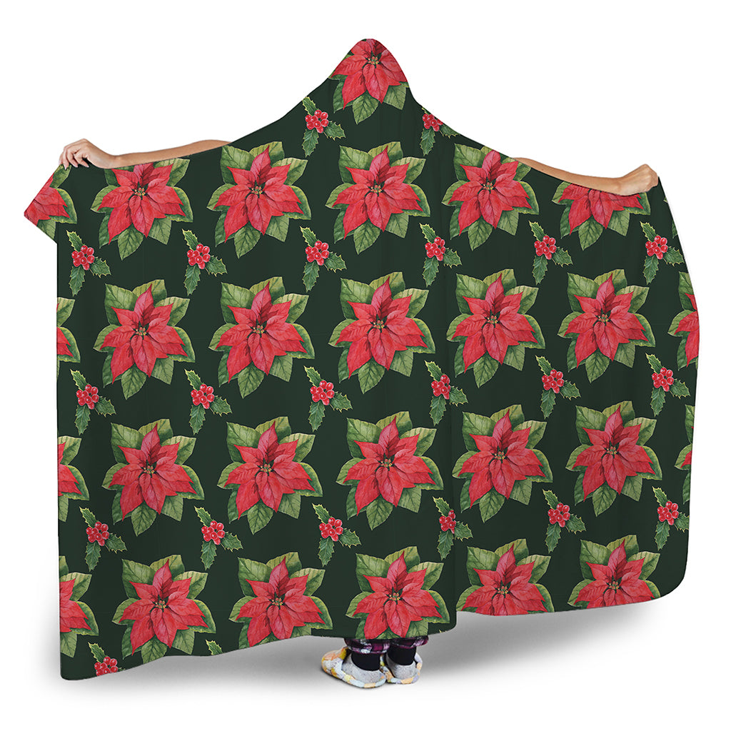 Watercolor Christmas Poinsettia Print Hooded Blanket