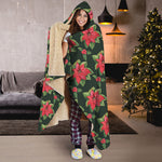 Watercolor Christmas Poinsettia Print Hooded Blanket