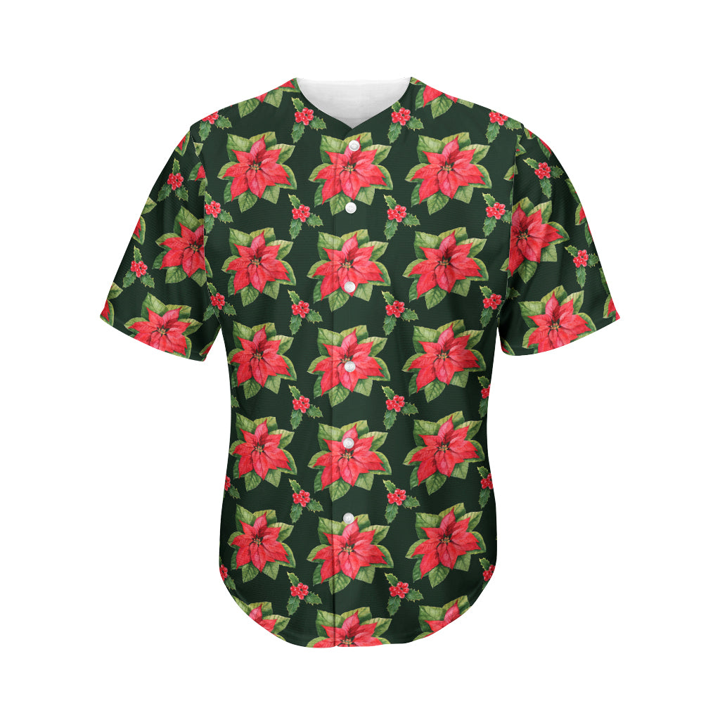 Watercolor Christmas Poinsettia Print Men's Baseball Jersey